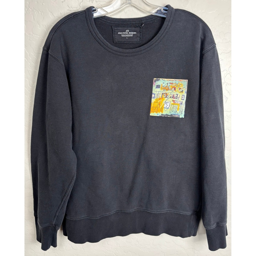 Jean-Michel Basquiat Graphic Crewneck Sweatshirt Black Art Patch Mens Large 2502